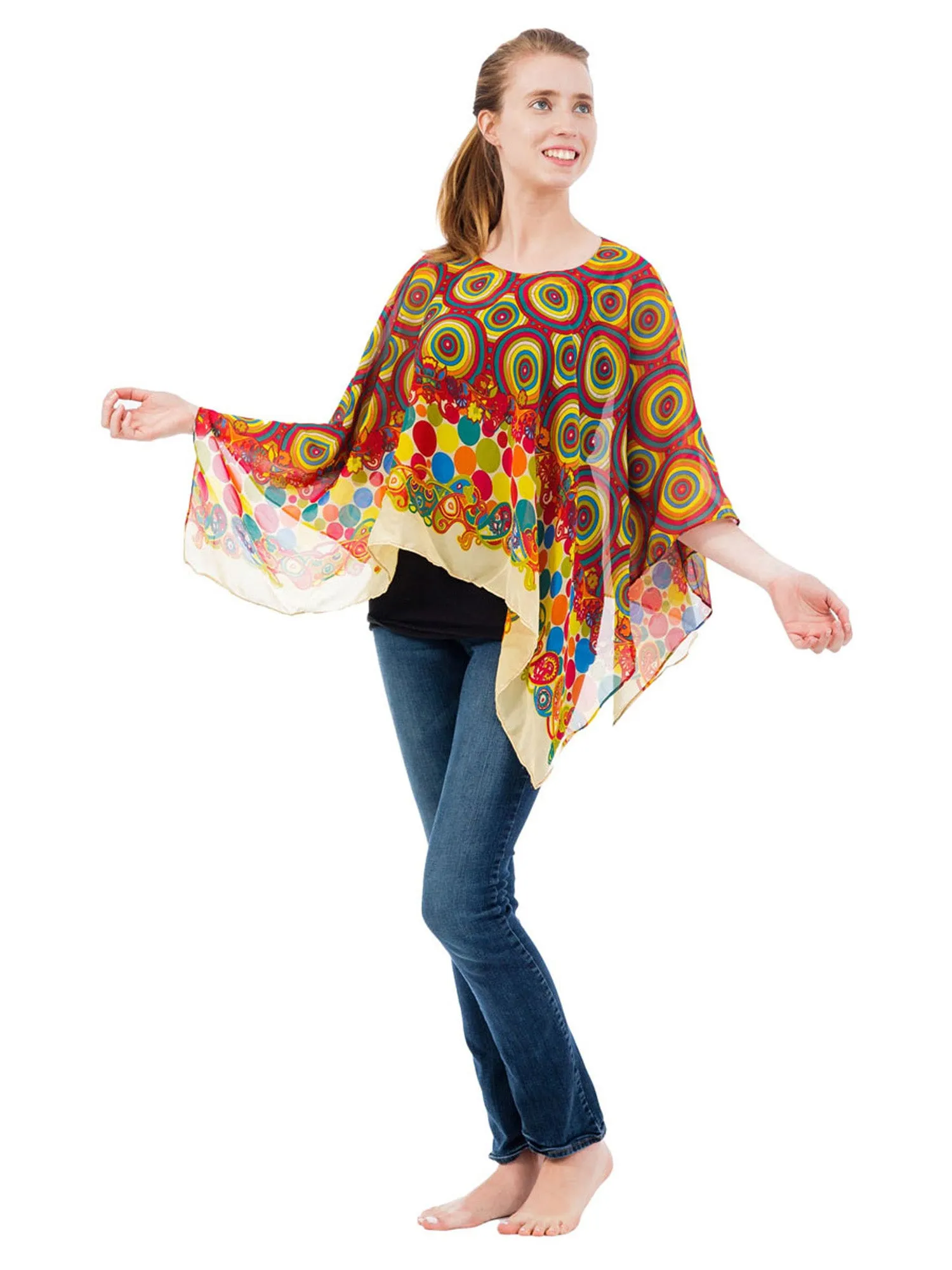 Women's Poncho, Rainbow Mix Print