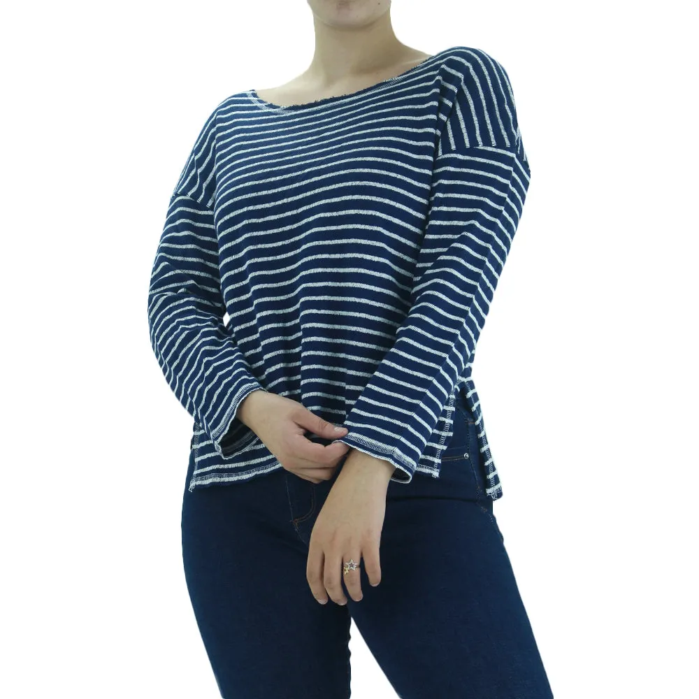 Women's Striped Casual Top,White/Navy
