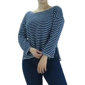 Women's Striped Casual Top,White/Navy