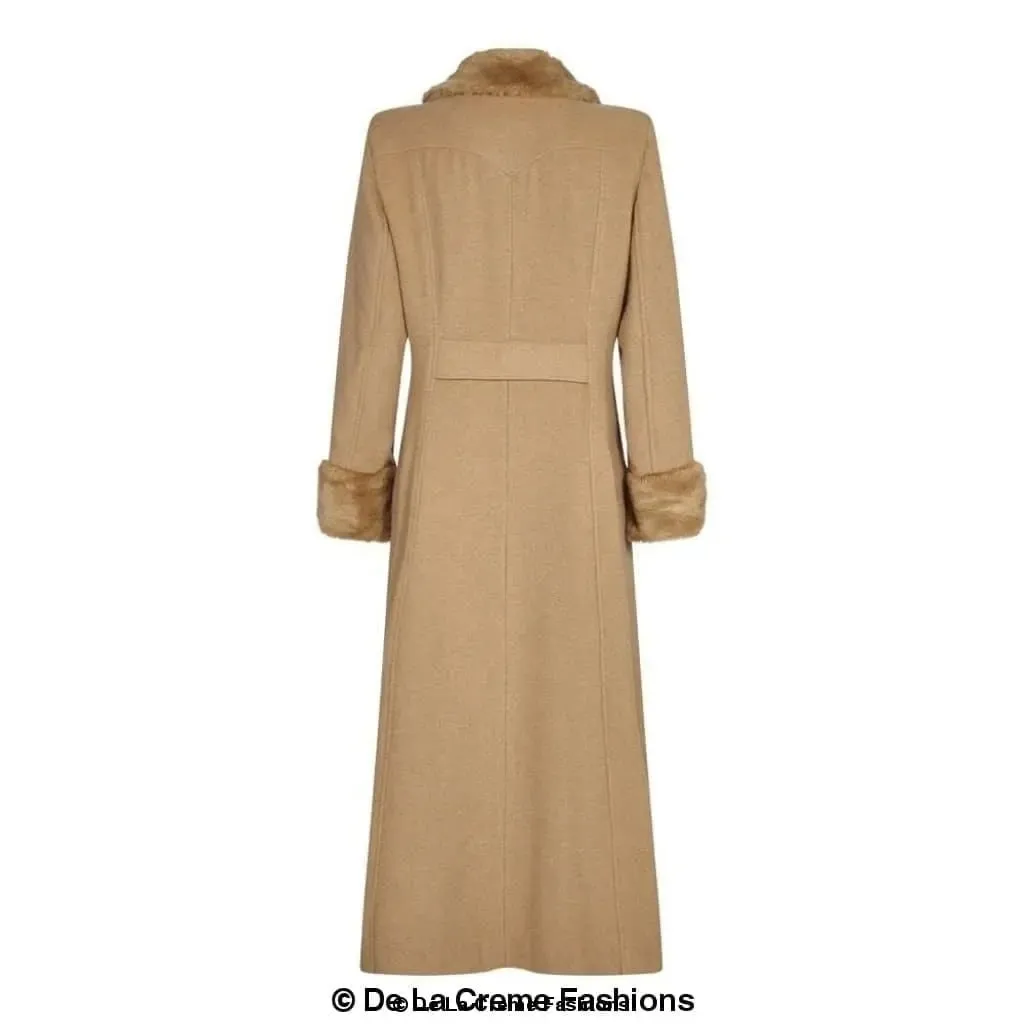 Wool Blend Faux Fur Trim Maxi Coat (2004-FUR) -Wool Blend Coat