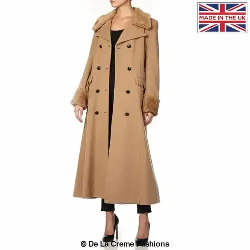 Wool Blend Faux Fur Trim Maxi Coat (2004-FUR) -Wool Blend Coat