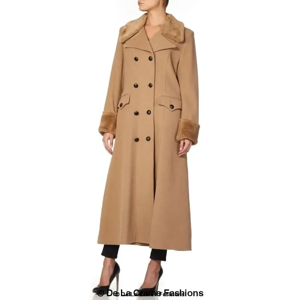 Wool Blend Faux Fur Trim Maxi Coat (2004-FUR) -Wool Blend Coat