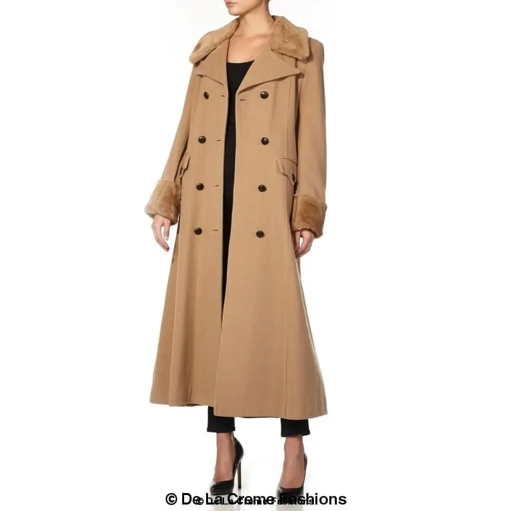 Wool Blend Faux Fur Trim Maxi Coat (2004-FUR) -Wool Blend Coat