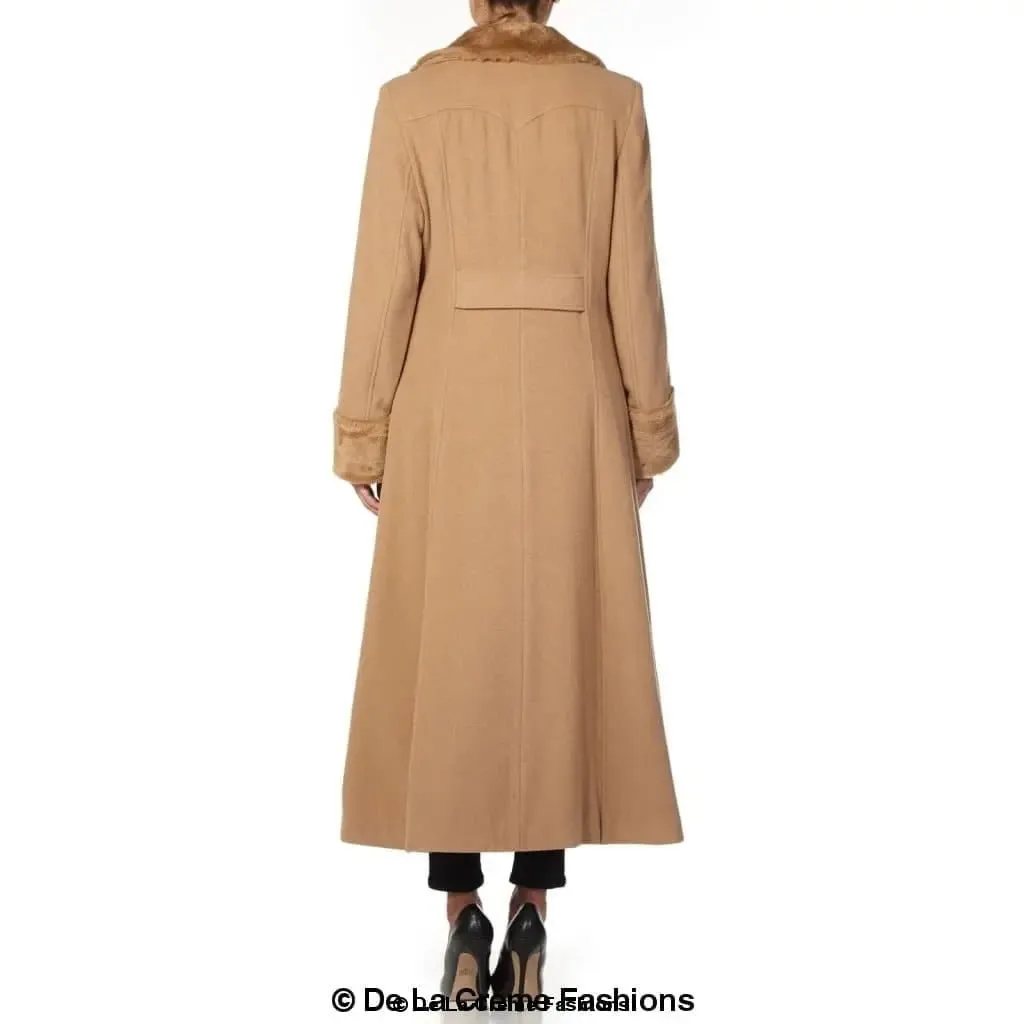 Wool Blend Faux Fur Trim Maxi Coat (2004-FUR) -Wool Blend Coat