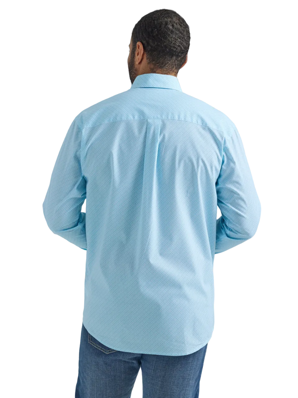Wrangler Men's Light Blue and White Geo Print Long Sleeve Western Shirt