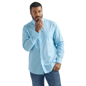 Wrangler Men's Light Blue and White Geo Print Long Sleeve Western Shirt