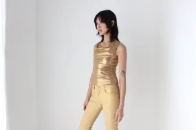 Y2K Liquid Gold Metallic Cowl Neck Disco Top