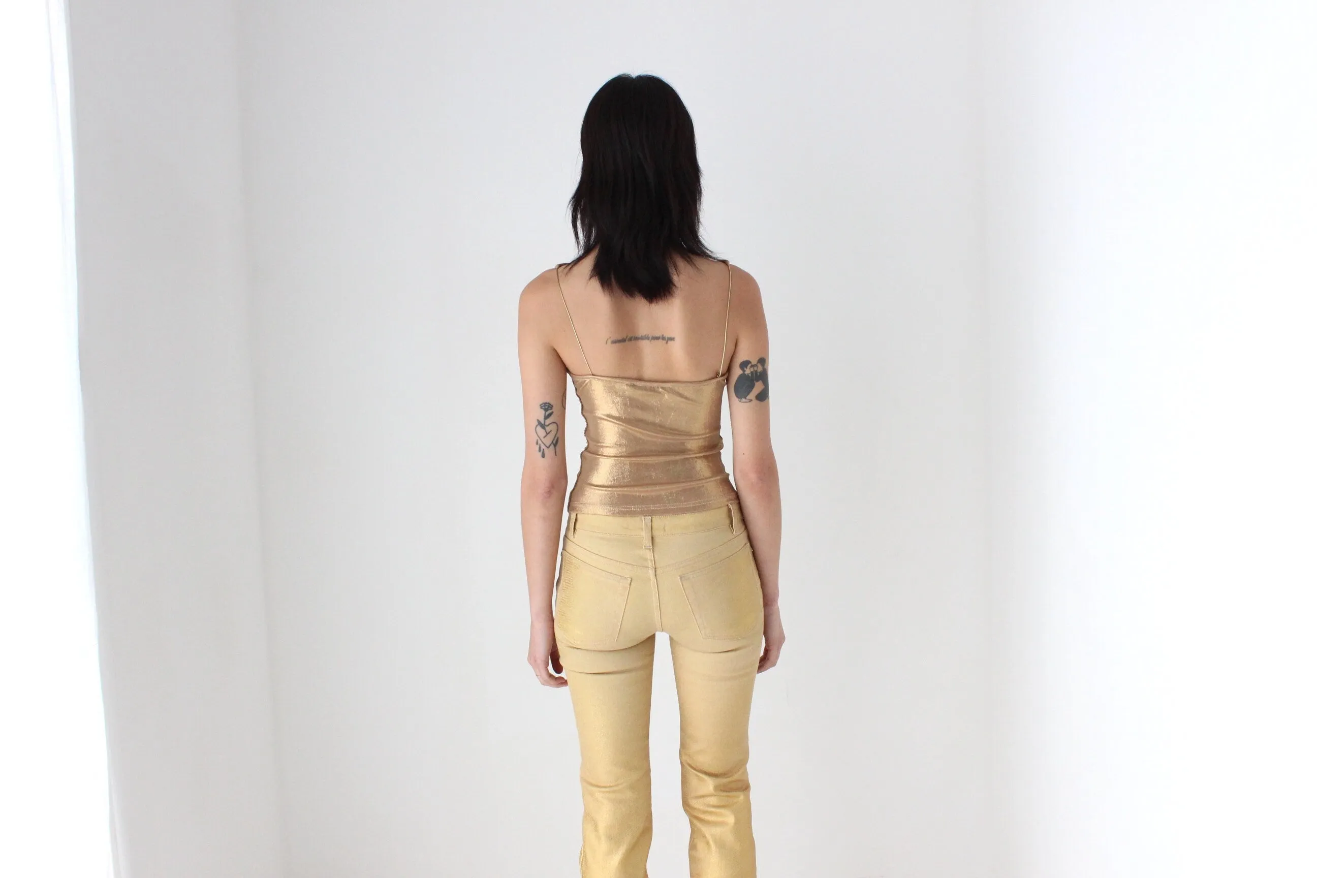 Y2K Liquid Gold Metallic Cowl Neck Disco Top