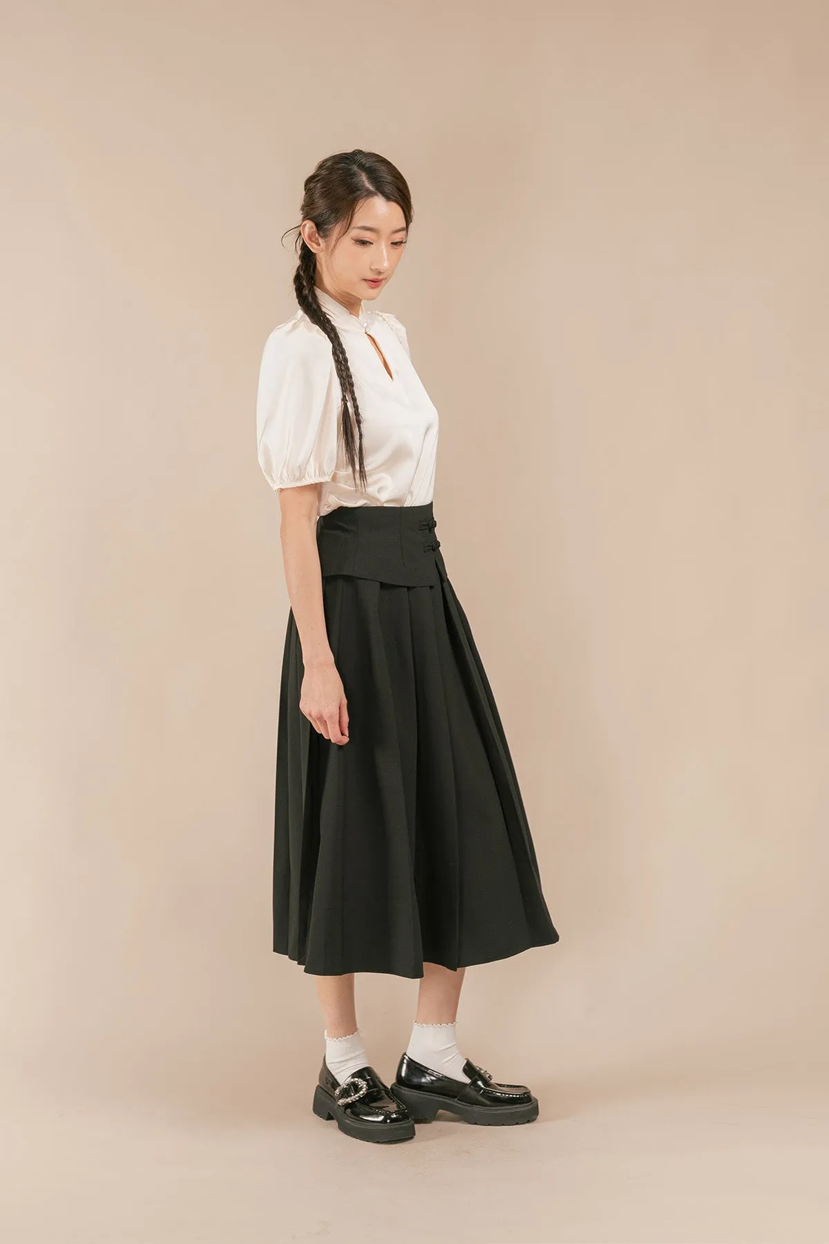 Yuline Chinese Knot Layered Maxi Pleated Skirt